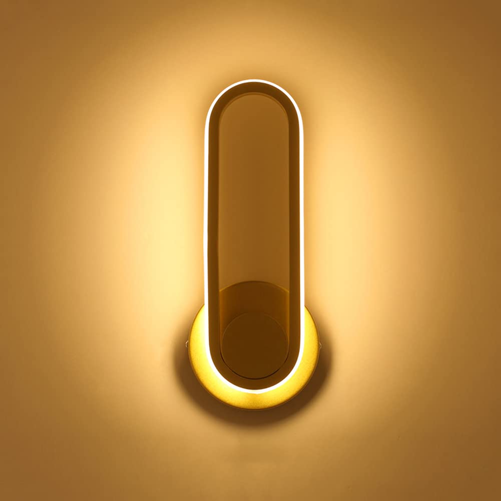 SXECAEPS Wall Lamps Sconces Light Indoor Led 12w Gold 330 Rotatable Aluminium 3000k Warm White Modern Decorative Sconce for Living Room Bedroom Hallway(B)