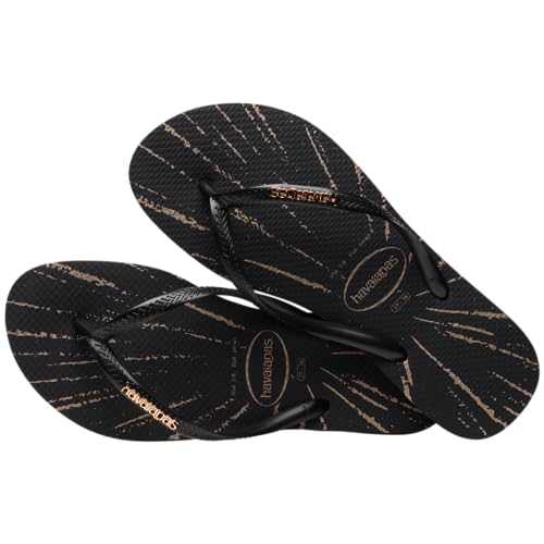 Women's Metallic Print Slim Flip Flop Black/Rose Gold Metallic4