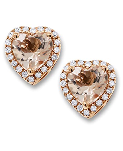 KOKAV 14K ���[�Y�S�[���h �{���̃����K�i�C�g 6mm �n�[�g�X�^�b�h�C�������O �_�C�������h�t��, ���[�Y�S�[���h, �����K�i�C�g