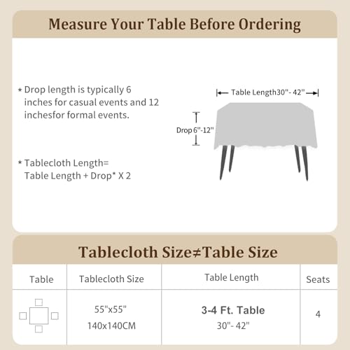 Image of Laolitou Rustic Lattice Tablecloth Cotton Linen Waterproof Tablecloths Square Table Cloths for Kitchen Dining,Party,Holiday,Christmas,Buffet Grey Lines Square,55''x55'',4 Seats
