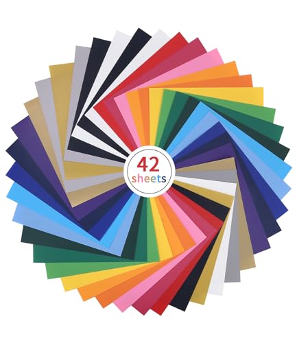 FAOKZE 42 piezas de vinilo de transferencia de calor,30×25cm flex foil plotter textil,lámina de transferencia textil para planchar en camisetas,sombreros u otras telas (20 colores)