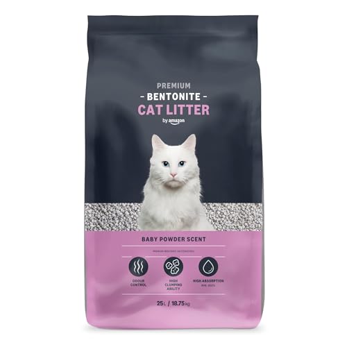 by Amazon Arena de bentonita para gatos, Premium con perfume de talco, 25L, Paquete de 1