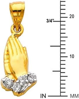 14k REAL Two Tone Gold Religious Praying Hands Charm Pendant - Image 2