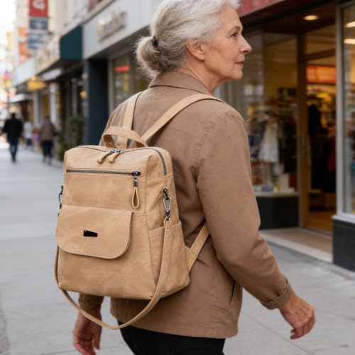Sac à dos femme kaki imperméable à compartiments multiples et spacieux