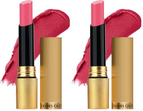 Image of Colors Queen Hold Up Full Day Non-Transfer Matte Lipstick | Long Lasting and Weightless Formula | Intense Color Pay Off | Waterproof Lipstick for Women (120 - Rose Sunday, 4g) (Pack of 2)