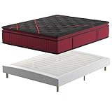 DEWINNER Ensemble Matelas et Sommier 160x200, Surmatelas Épaisseur 30 cm, Fermeté Moyenne, Sommier Tapissier, 2x14 Lattes avec 9 Pieds, Ensemble Matelas et sommier, Maison