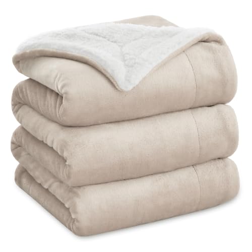Image of Bedsure GentleSoft Sherpa Fleece Blankets King Size for Bed, Non-Heated, Thick and Warm Throw for Women and Men, Soft Fuzzy Plush King Blanket for Winter, Beige, 108x90 Inches
