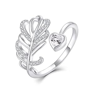 JO WISDOM 925 Sterling zilveren veren ring verstelbaar voor vrouwen, 925 zilver,