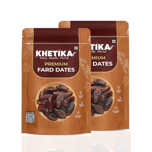 Image of Khetika Premium Fard Dates 400gm, Dry Fruits, Healthy Snacks, Khajoor, Khajur, Dry Fruits, Healthy Snacks, Dates with No Added Sugar Healthy Food & Nutritious (Pack of 2)