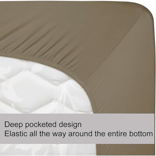 Image of Twin Size Fitted Sheet Only - 4-Way Stretch Knit, Snug Fit, Wrinkle Free & Stay in Place, No More Slipping Off for Mattress, Soft & Comfortable - Taupe, Twin