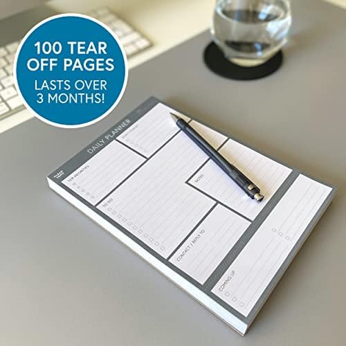 Daily Planner Desk Pad by Clear Mind Concepts®  A5 Size - 100 Undated Tear Off Sheets 120gsm Thick Paper - to Do Checklist Notes for Home Business Office Study Productivity Planning and Organising