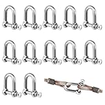 12pcs M5 D Shackle, 304 Stainless Steel d rings, D Ring Shackles, for Heavy Construction, Marine Mounting, Camping, Sports, Hiking Accessories (silver 3/16" 5mm Load capacity: 0.16 tonnes)