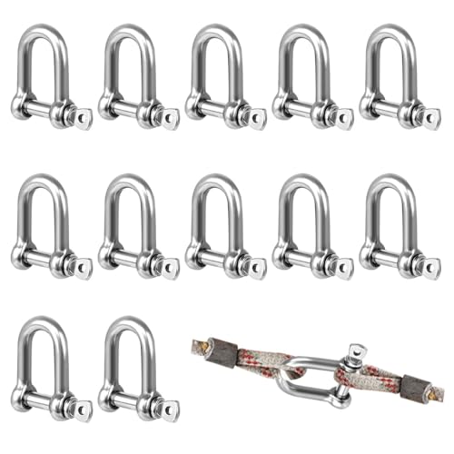 12pcs M5 D Shackle, 304 Stainless Steel d rings, D Ring Shackles, for Heavy Construction, Marine Mounting, Camping, Sports, Hiking Accessories (silver 3/16 5mm Load capacity: 0.16 tonnes)