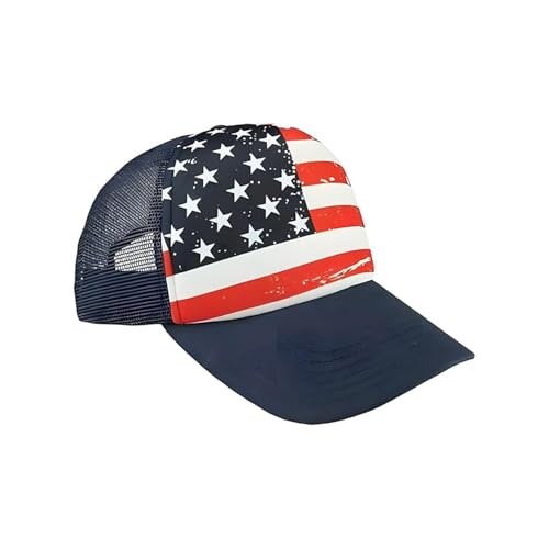 Veracco 4th of July Trucker Hats for Men and Women - American Flag Snapback Red White and Blue Patriotic Caps USA Hats for Independence Day