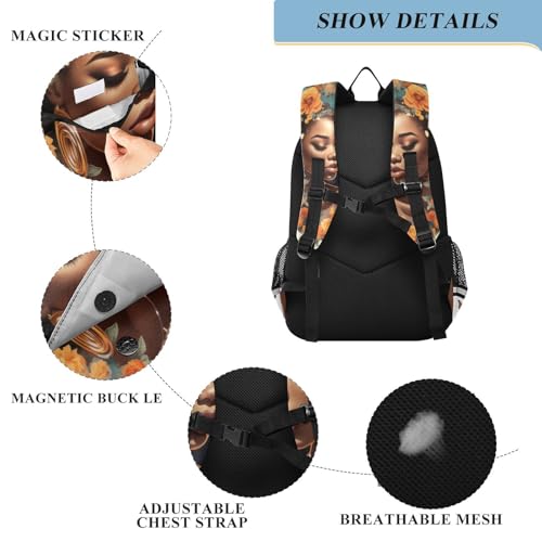 Backpack African Woman Butterfly Travel Laptop Daypack Shoulder Bag Book Bag Daypack with Reflective Strip 12.9 ×17.7 In3