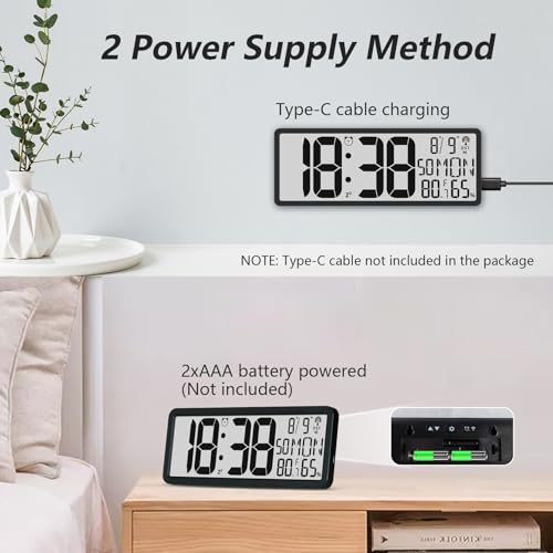 Reloj digital LCD atómico de sobremesa con pantalla de 7.8 pulgadas para el hogar y la oficina 6