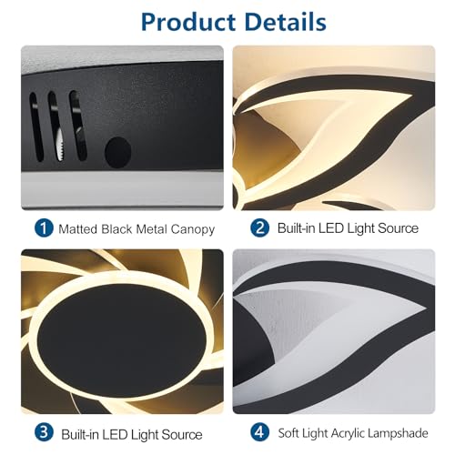 HuixuTe 24" Modern Geometric Ceiling Light Fixture, Black Dimmable 3 Colors LED Close to Ceiling Light Fixtures with Remote, Low Profile Flush Mount Ceiling Light for Kitchen, Living Room - image 6