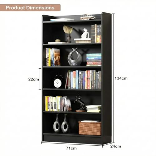 Image of Lukzer Engineered Wood 6 Tier Bookcase Open Book Shelf Storage Cabinet (MR-007 / Black / 134 x 24 x 71cm) DIY(Do It Yourself).