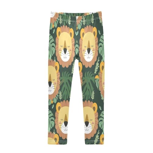 Toddler Girls Leggings Printed Yoga Pants Leggings Green Leaves Lion Heads for Kids