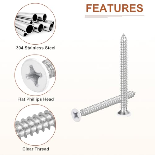 DTGN 50 Piezas Tornillos para madera 12x2-1/2 pulg acero inox miniatura 4