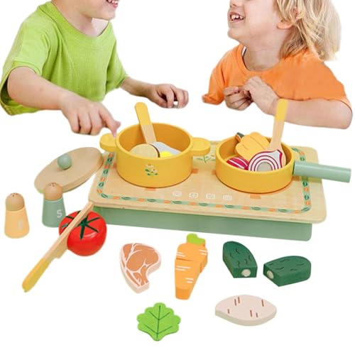 Juego de cocina de madera, juego de cocina falso juego de cocina, juego de juguetes, juego de cocina para niños, utensilios de cocina para niños, ollas de leña con ollas, palas, verduras para niños