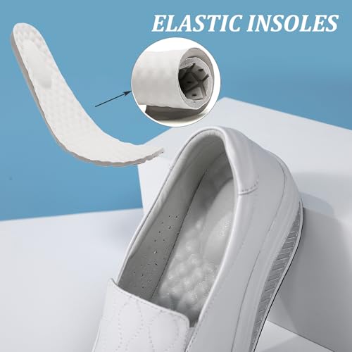Image of Women's Leather Platform Slip On Nurse Loafers Comfortable Lightweight Wedge Orthotic Sneakers Casual Rocker Shoes