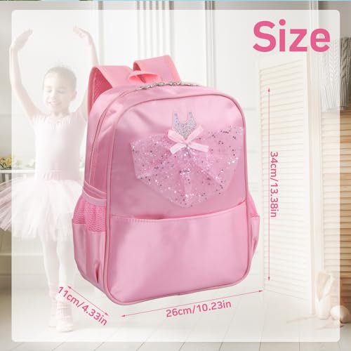 Anseom Girls Ballet Dance Bag Princess Ballet Dance Backpack Children's School Bag Small Duffel Bag, Toddler Student Backpack for Sports Dance Swimming Gymnastics Travel (Pink) - Image 2