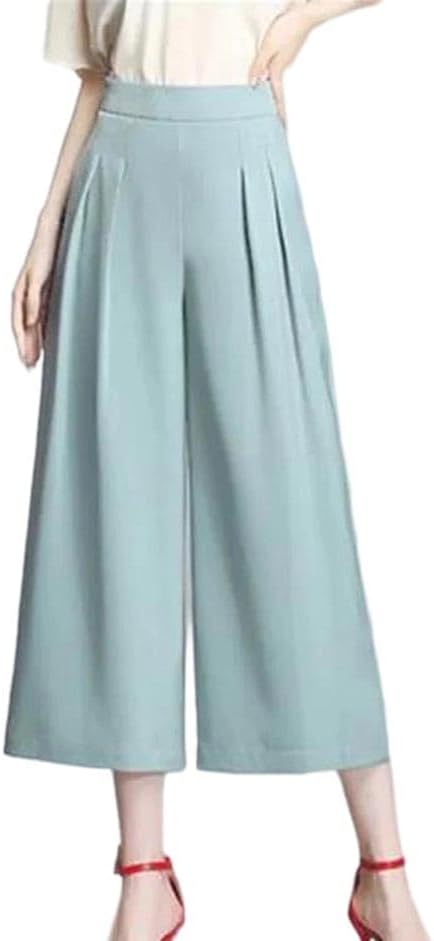 Women's Thin High Waist Pants Satin Wide Leg Loose Elastic Waist Solid Fashion Calf-Length Trousers