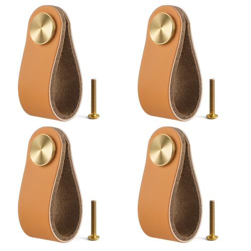 Manijas de Cuero para Muebles, 4 Manijas de Muebles de Cuero, Botones de Cajones Elegantes, Manijas de Gabinete, Botones de Muebles para Cofres, Cocinas, Armarios