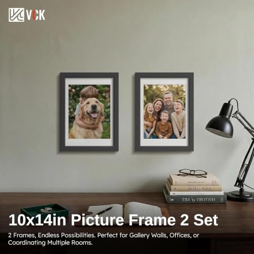 Image of VCK 10x14 Frame 2 Pack, Black Wood, 8.5x11 Mat, Glass, for Picture Print