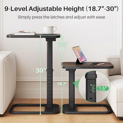 Image of Kitstorack TV Tray Table, Adjustable Height & Rounded Metal Corners, Snack Table for Couch, Sofa, Bed, Chair, Living Room, C Shaped End Side Table for Eating, Dinner or Laptop, Small Spaces, Espresso