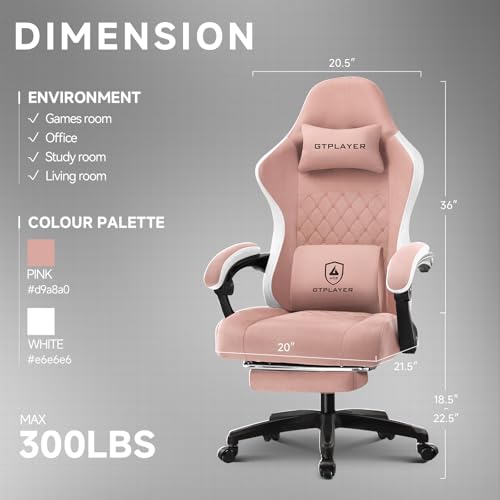 Image of GTPLAYER Office Chair, Gaming Computer Desk Fabric Chair with Footrest, High Back Ergonomic Office Chair with Pocket Spring Lumbar Support and Linkage Armrests Adjustable Height Swivel for Home Task