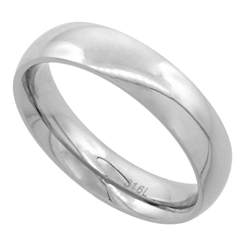 Sabrina Silver Surgical Stainless Steel 5mm Domed Wedding Band Thumb Ring Comfort-Fit High Polish Size 10