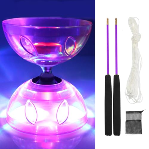 Lotvic Diabolo Freizeitsport Jonglier-Set mit Licht, Freiläufer mit Kugellager, Diabolo Jonglierset, Jonglier-Set mit Handsticks aus Aluminium und Ersatzschnur, Geschenk für Kinder & Anfänger (purple)