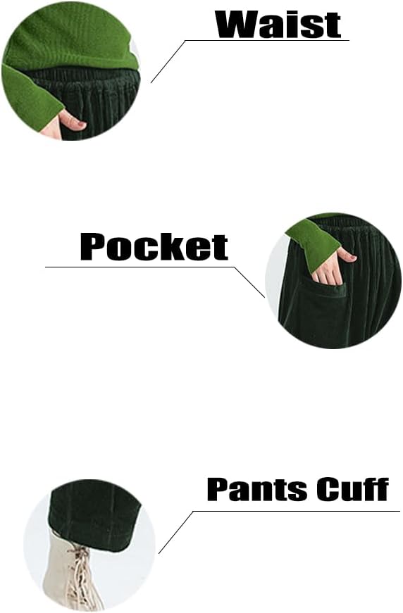 Minibee Women's Corduroy Baggy Pants Elastic Waist Loose Harem Pant Cotton Wide Leg Trousers with Pockets - Image 4