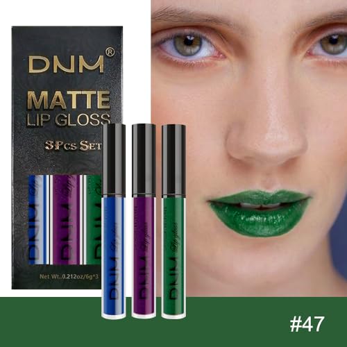 Image of evpct 3Pcs Dark Blue Emerald Green Purple Matte Liquid Lipstick Lip Stain Sets for Women Matte+Lipstick Long Lasting 24 hr Hours Magic Lipstick 24 Hours original Waterproof 21#