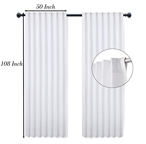 108 inch Curtains,White Cotton Curtains,White Curtains, Curtains & Drapes,Drapes,Farmhouse Curtains for Living Room,Tab Top Curtains,Curtains Tab Top,Living Room Curtains,White Curtains Long-50x108 - Thumbnail 5
