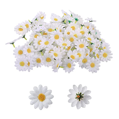 100 Pièces Gerbera Marguerite Fleurs Artificielle, Petite Marguerite，Marguerite Artificielle，Fausse Fleur，Fleur en Tissu，Conçu pour Les Décorations Florales, DIY (Marguerites Blanches)