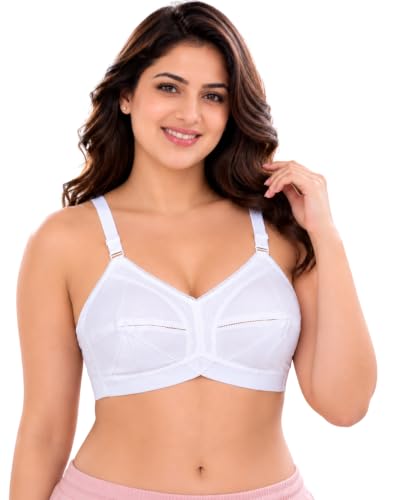 Image of SONA Women's Cotton Full Coverage Wire Free Non Padded Elastic Straps Bra | Breathable Fabric Pure Cotton Adjustable Straps Perfect Fit All-Day Wear