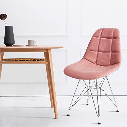 Canglong Mid Century Velvet Upholstered Dining Chair With Metal Legs Set Of 1, Pink #TOP4