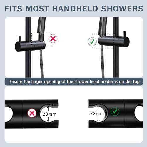 DETBOM Edelstahl Duschstange 90cm, Brausestange mit Duschkopfhalterung 360°Drehbar und Verstellbar, Duschstange mit Variable Wandbefestigungen für Variabel, Anpassung an Bestehende Bohrlöcher, Schwarz