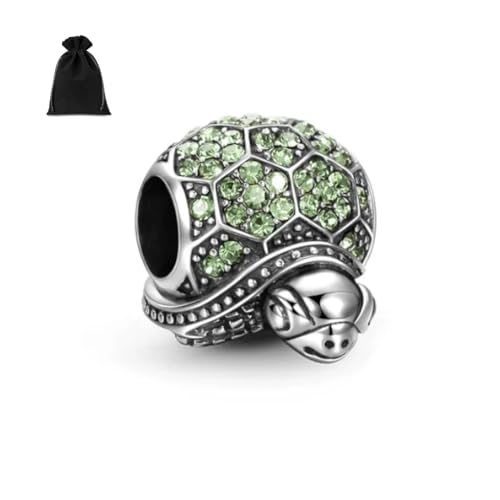 Abalorio de tortuga S925, dije de tortuga brillante, plata de ley S925, cristal de Murano, compatible con pulseras Pandora y europeas, talla única, Plata de ley, Circonita cúbica