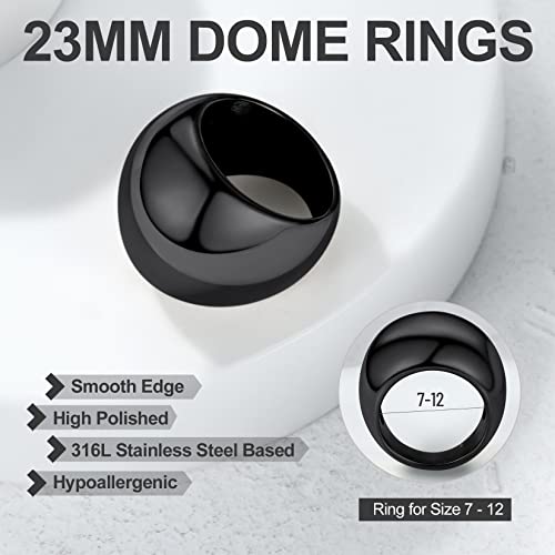 Mens Dome Ring Size 12 Black Large Chunky Rings, Thick Bold Ring Stainless Steel Band Statement Chunky Womens Rings #TOP2