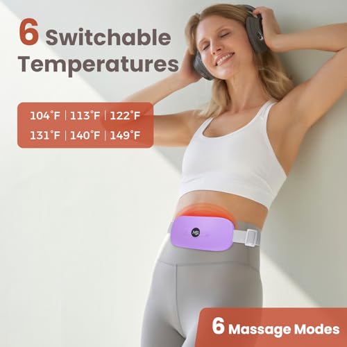 Image of NOWWISH Heating Pad for Period Cramps, Portable Electric Cordless Menstrual Heating Pad Rechargeable with 6 Heat Levels and 6 Massage Modes, Gifts for Women, Dorm Room Essentials for Girls, Purple
