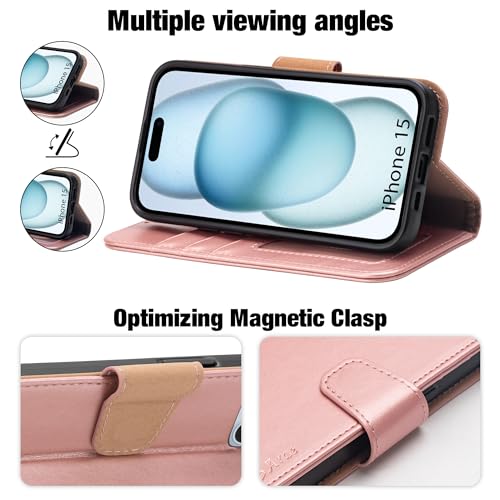 Arae IP15-CS Compatible With Iphone 15 Case With Card Holder And Wrist Strap Wallet Flip Cover thumb #2