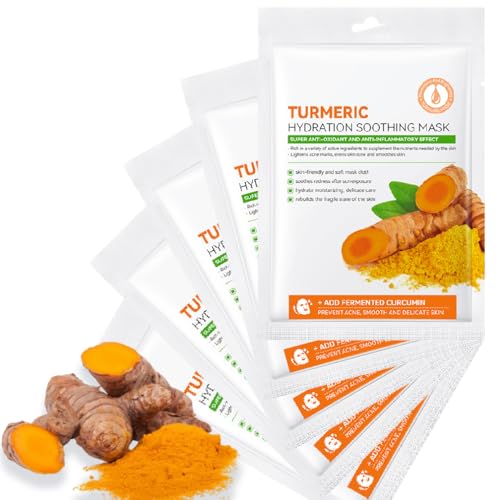 Image of 5 Pcs Face Mask Set Turmeric Face Mask, Sheet Mask Skincare for Acne, Dark Spots and Wrinkles, Skincare for Cleanse Face, Shrink Pores and Nourish Skin Even Skin Tone Skin Oil Balance