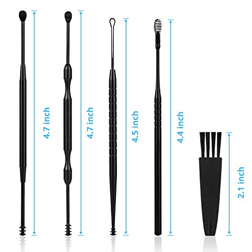 Mjiya Ear Pick Earwax Removal Kit, Ear Cleansing Tool Set, Ear Curette Ear Wax Remover Tool With A Storage Box (Black, 5 Count (Pack Of 1)) #TOP4