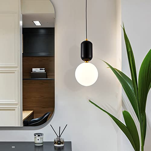 Lámpara colgante para sala de estar con pantalla globo blanco y cristal 3