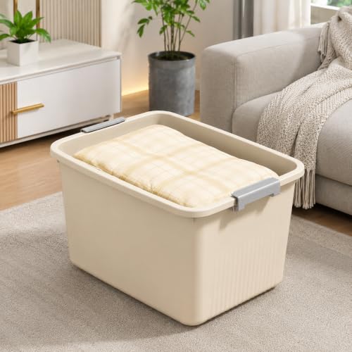 Image of HoopVool Multipurpose Plastic Storage Container Box - Sturdy and Versatile Home Organizer, Available in Multiple Size. (CREAM, SMALL - 9.5 X 7 X 5.5 INCH, PACK OF - 2)