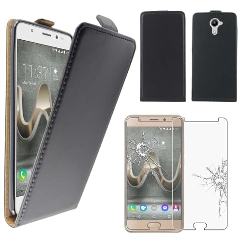 ebestStar - Coque Compatible avec Wiko U Feel Prime Etui Housse PU Cuir Rabat Ultra Fin (Ultra Slim Case), Noir + Film Protection écran Verre Trempé [Appareil: 142.5 x...